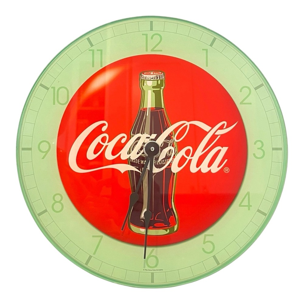 Vitnage Coca Cola Bottle Round Red Button Bottle Logo Glass Wall Clock 12x12"